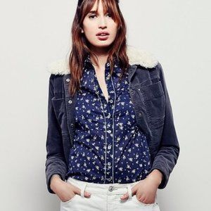 Free People Blue Floral Western Style Button Down Long Sleeve Shirt NEW